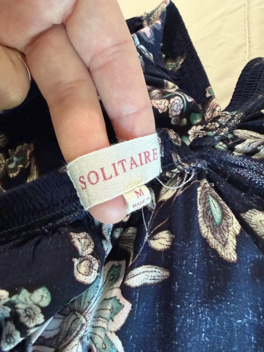 Solitaire Navy Floral Off-the-Shoulder Peasant Top - Picture 5 of 6